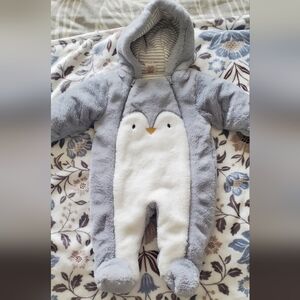 Cozy Gray and White Penguin Kids Outdoor Suit